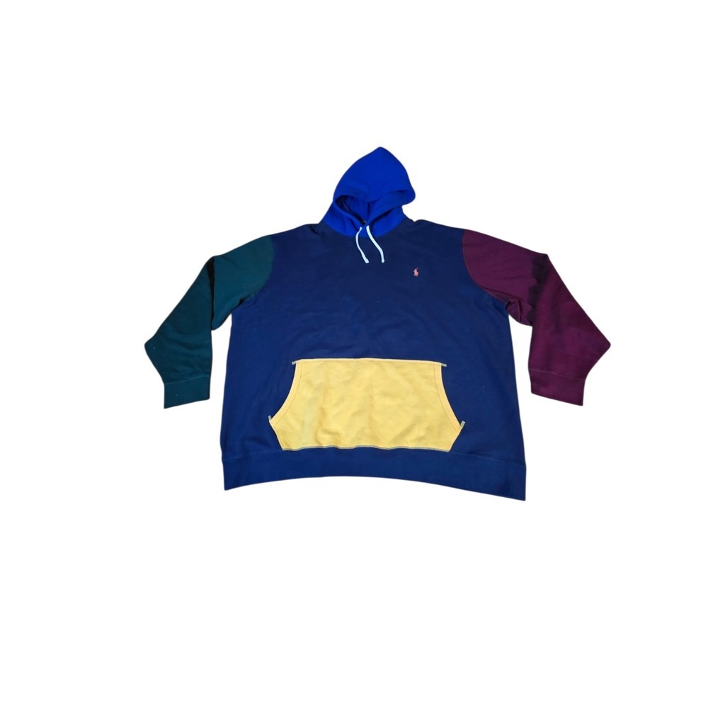 Polo Ralph Lauren Mens 4XLT Colorblock Pullover Hoodie Navy Yellow Green B2